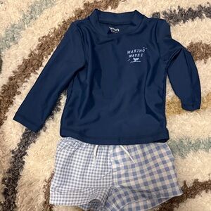 Carter's Blue Long Sleeve Shirt and Checkered Shorts Set